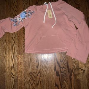 Rose gold crop top hoodie